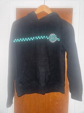 Santa Cruz Skateboards Black Hoodie with Teal Checker Stripe
